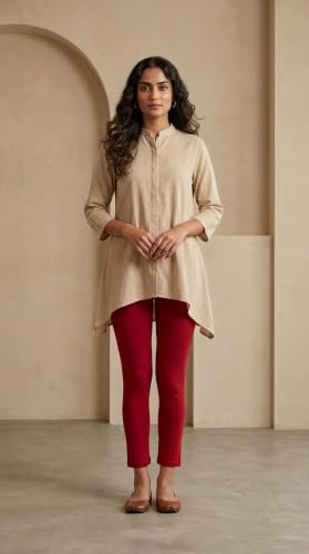 Image of Women's Cotton Lycra Ankle Length Leggings | Regular Rise, Soft 4 Way Stretch Fabric | Casual & Ethnic Wear
