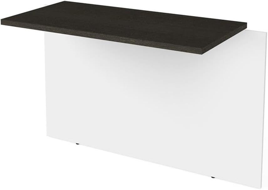 Pemberly Row 40 Inch Desk Bridge, White and Deep Gray Laminate Finish, High-Density Particle Board, Wire Management Grommet, U-Shaped Desk Connector for Office Workspace Expansion, Meets ANSI/BIFMA