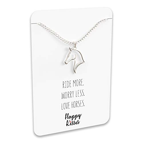 Happy Kisses Horse Necklace - Elegant Horse Themed Jewelry for Girls 8-12 & Women - Charm with Message Card - Equestrian Gifts for “I Love Horses” and Racing4