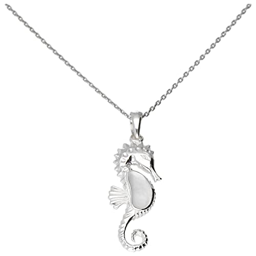 Pendentif hippocampe en nacre blanche et argent 925 de haute joaillerie