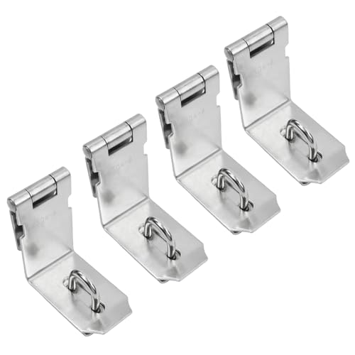 Tighall 4 Pcs 90 Degree 5 Inch Right Angle Padlock Hasp, Stainless Steel Safety Packlock Clasp Hasp Lock Latch, Solid Gate Latches Brushed Finish for Doors Cabinets