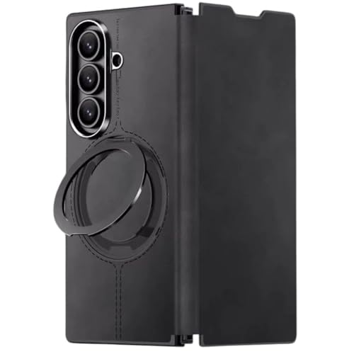 Image of TechTrendz Magsafe Compatible Built-in-Stand Flip Cover for Samsung Galaxy Z Fold 7, 360 Rotating Stand Luxury Nappa Style Leather Foldable Magnetic Flip Cover Galaxy Z Fold 7 5G (Black)