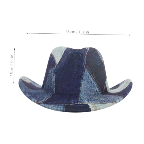 BESPORTBLE Western Patchwork Cowboy Hat for Outdoor Events Vintage Style Wide Brim Print Cap Comfortable Flat Top2