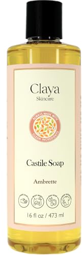 Image of Claya Ambrette Liquid Castile Soap - Organic Ingredients, Biodegradable, Gentle for Sensitive Skin and Versatile Use (16 fl oz (Disc Cap))