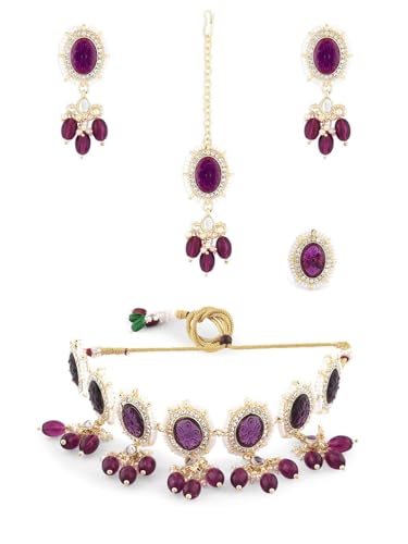 Juego de joyas DMZ-1803 chapado en oro con piedras y perlas talla S