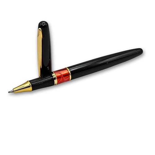 Image of Venti Gold Trim Roller Ball Pen| Black Body Color | Ink Color - Black | Novel Gifts For Professionals | Premium Pens For Personal & Professional Use | Return Gift |Japanese Tech (5062-Red)