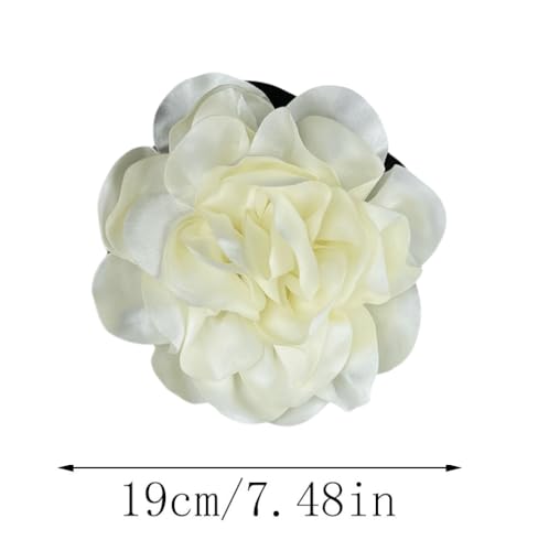 Image of Large Camellia Rose Flower Brooches Lapel Pins Dainty Satin Fabric Apparelpin Oversized Brooch Pin for Women Men Wedding Party Banquet Dress Dance Clothes Accessories