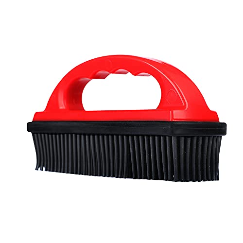 Rubber Pet Hair Removal Brush for Cat Dog Grooming - Silicone Lint and Debris Remover Tool for Cleaning, Fur Removal, Home - Black, Red