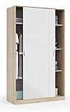 JUANIO Armario Ropero con Dos Puertas Correderas, Acabado en Blanco Artik y Roble Canadian - Dim: 120 cm (Largo) x 200 cm (Alto) x 50 cm (Fondo)