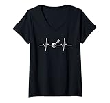 Damen Mandolin lifeline heartbeat mandolin player T-Shirt mit V-Ausschnitt