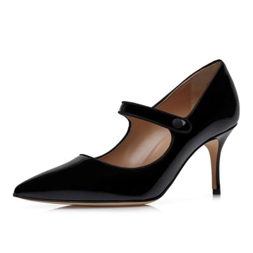 Zszszsu Elegant Mary Jane Heeled Pumps Kitten Pointed Toe Mid Heels Ankle Strap Dress Shoes for Party Prom Wedding Daily Size 4-16 US