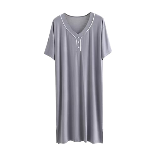 Men's Short Sleeve V Neck Henley Nightgowns, Mens Classic Modal Pajamas Ultra Soft Nightshirt Loose fit Nightdress