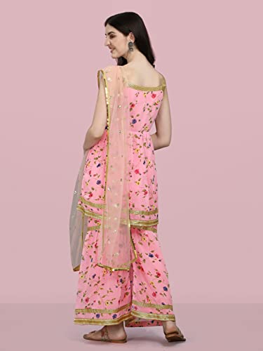 Image of VredeVogel Fox Georgette Printed Sharara Set With Embroidered Fabric Net Based Dupatta For Women's