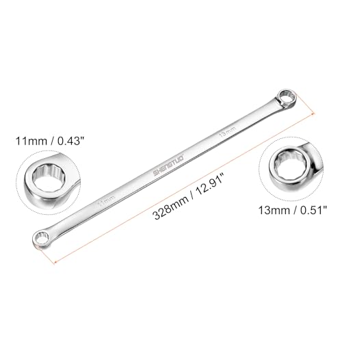 Image of HARFINGTON Double End Box Wrench 11 x 13 mm Metric 12 Point 0 Degree Offset Extra Long Double End Box Ratcheting Wrench CR-V Polished Long Spanner Tools for Repairs