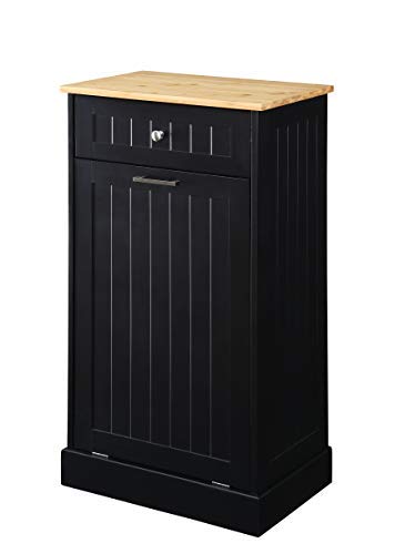 Northwood Calliger Tilt Out Free Standing Kitchen Trash or Recycling Cabinet with Drawer, Removable Bamboo Cutting Board (Black)