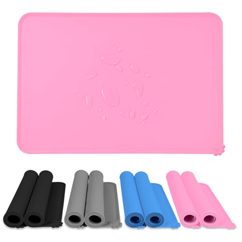 Kulamo Tappetini Sottociotola per Cani e Gatti, 2 Pezzi Tappetino per Ciotola di Cibo Antiscivolo per Animali con Disegni di Zampe Perfetto per Proteggere Il Pavimento da Liquidi