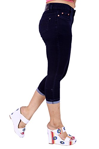 Image of FCK-3 Stretchable Denim Solid Mid Waist Knee Length Button Closure 5 Pocket Capree for Women