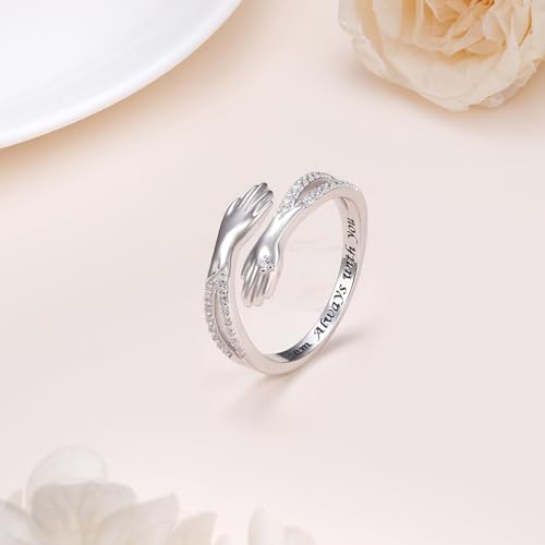 S925 Sterling Silver Hug Ring Adjustable Promise rings Valentine's Day Birthday Anniversary Jewelry for Women3