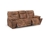 Lovesofas Brown Tan Faux Leather 3 Seater Recliner Sofa with Cupholders – Manual Reclining Sofa 3 Seater for Living Room, Gaming Couch & Home Cinema Seating