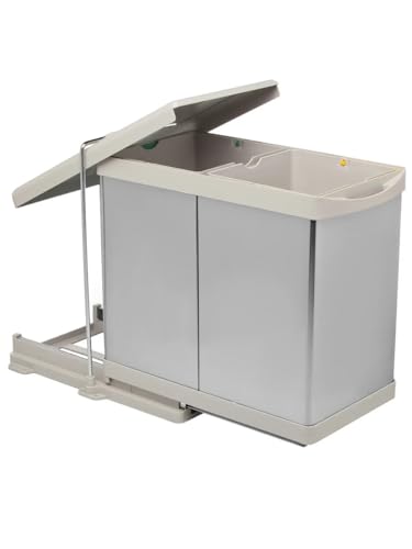 Aspira Home Eco - Cubo de basura extraíble para cocina (sistema de separación de basura, armario de cocina, cubo interior extraíble, plástico gris (ECO 2 STEEL)