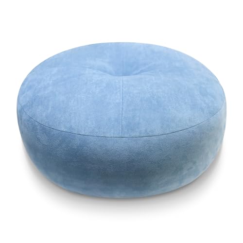 ComfortAce Premium Minimalist Samt Runde Kissen, Luxus 700G 3D silikonisierte Fasern Füllung Runde Kissen für Sofa und Bett Dekoration, 45cm Durchmesser, Luftig Blau