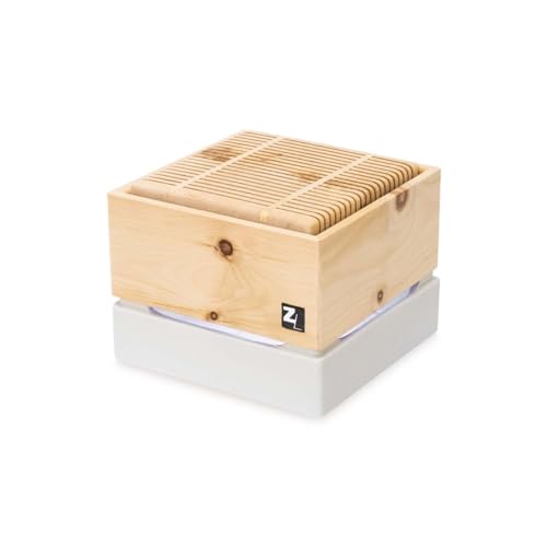 Zirbenluftreiniger Aura CUBE mini II - Zirbenlüfter aus Zirbenholz und Keramik für Räume bis 20 qm | Luftreiniger & Luftbefeuchter mit Fernbedienung & LED-Licht I Natürliches Raumklima