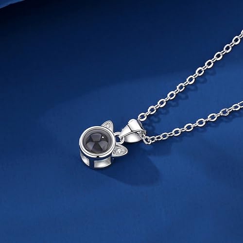 Svyqwmz Personalisierte Katze Anhänger Foto Projektion Halskette Ich liebe dich in 100 Sprachen Halskette Gedenkschmuck für Frauen Männer Familie Freund