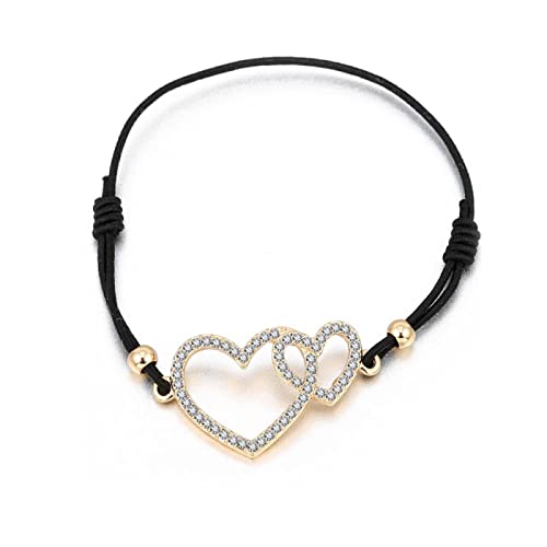 Bracelet filles cadeau cœur avec cordon élastique et chaîne dorée chic