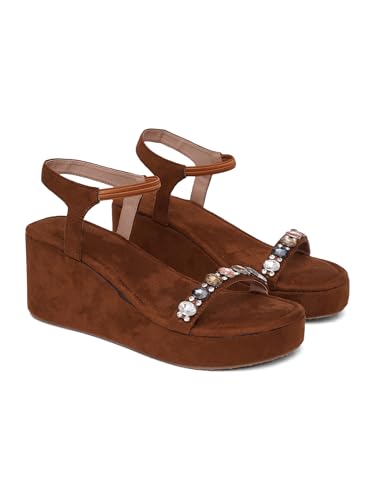Image of TRYME Embellished Platform Sandals for Women | Soft Wedge Slippers for Wedding, Ethnic & Casual Styling
