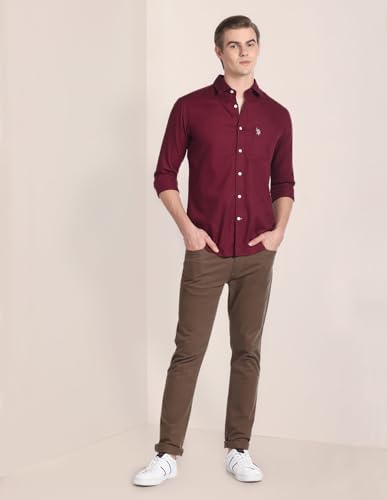 Image of U.S. Polo ASSN. Solid Tailored Fit Shirts for Men - 100% Cotton, Full Sleeve Mens Casual Shirts