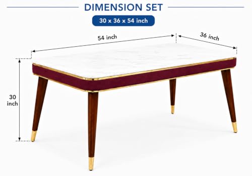 Image of WOODEN SPACE 4 Seater Wooden Dining Table Set | Urban Marble Top Dining Table with Chairs for Dining Room & Kitchen (Modern Frontline Maroon) (54 x 36 x 30 inch)