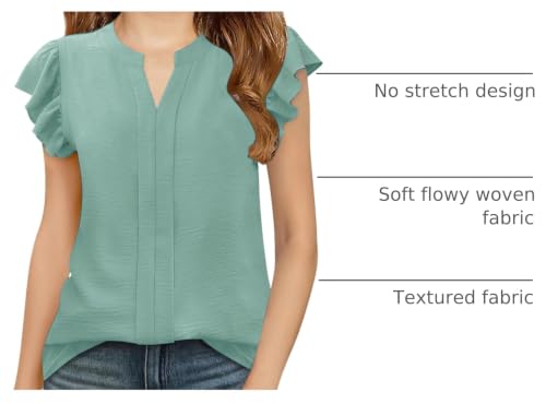 Image of Floral Find Girls Casual Ruffle Short Sleeve V Neck Textured Shirts Summer Dressy Tunic Top Blouses