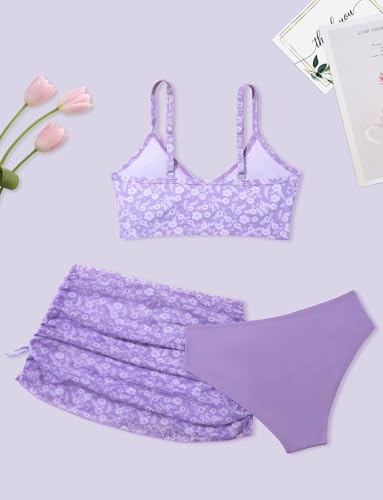 Happy Cherry Kids Swimsuit Girls 3 Piece Bathing Suit Bikini Set Tropical Print Swimwear2