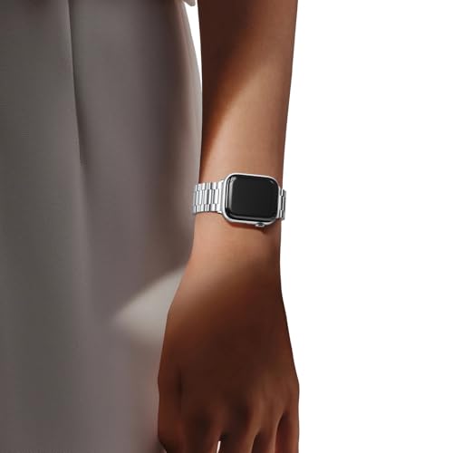 Image of EPULY Compatible with Apple Watch Band 42mm 44mm 45mm 38mm 40mm 41mm, Business Stainless Steel Metal Wristband for iWatch SE & Series 7 6 5 4 3 2 1 for Men Women (Silver, 41mm 40mm 38mm)