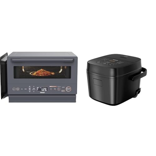 【セット買い】 [山善] スチームオーブンレンジ 省エネ 高効率 15L 一人暮らし 二人暮らし フラットテーブル グレー YRZ-WF150TV(H) + 炊飯器 3合 マイコン式 低温調理 AMRC-5M(B) ブラック