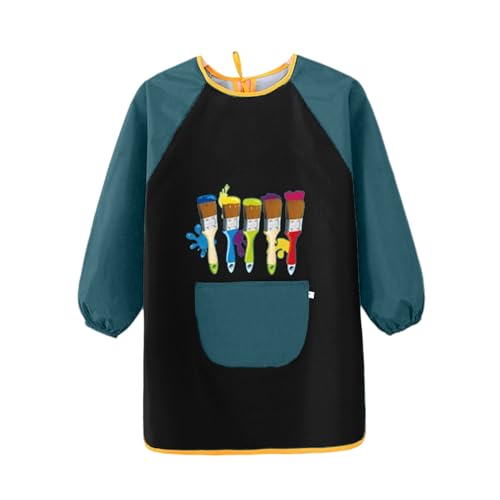 Tablier Peinture Enfant Garçon 7-12 ans Manches Longues Blouse Peinture Enfant Imperméable Tablier Scolaire pour Enfants avec Grandes Poches pour L'école...