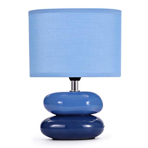 Lámpara de noche Lea (azul oscuro) Lámpara de mesa Lámpara de mesa de cerámica con pantalla de tela, apta para LED, E14, 230V cerámica, lámpara de mesa, lámpara de sofá