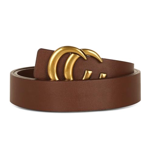 Image of Women's Fashion Classic Metal Buckle Leather Belt with Jeans Dress