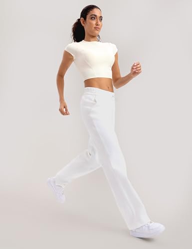 Image of ENERBLOOM Workout Crop Tops for Women Yoga Short Sleeve Removable Bra | Slim Fit, Mild Support, Crop T-Shirt, Mock Neck, Soft Comfort, High-Stretch, for Yoga,Gym & Daily Wear