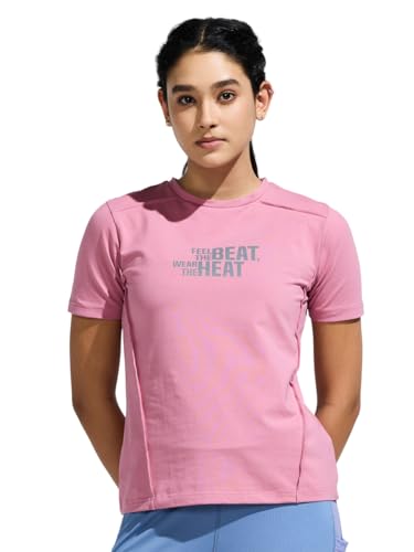 Image of Women's Soft Feel Round Neck Basic Moisture Wicking T-Shirt with Reflective Print | Super Stretchable T-Shirt for Girls | Women Light Weight Tshirt | Yoga Tshirt for Women