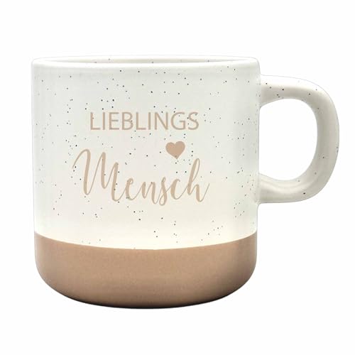 Steingut-Tasse LIEBLINGSMENSCH Keramik Kaffeetasse Teetasse I Spülmaschinenfest I Mikrowellenfest I 360 ml I Rustikales Design I Geschenk