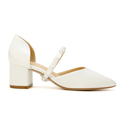 Closed Toe Pearl Low Block Heels Wedding Shoes for Bride Chunky Heels Pumps for Women Bridal Shoes for Wedding4