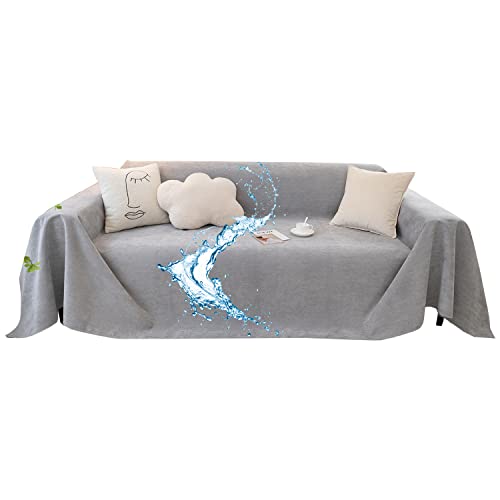 Housse de protection multifonctionnelle imperméable 90x210 cm en chenille grise de canapé