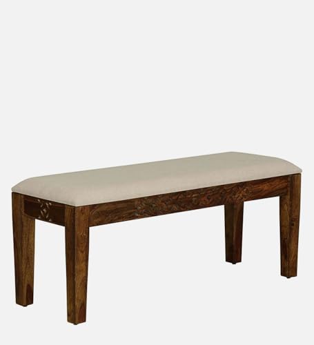 Image of Furniture Solid sheesham Wood Bench for Dining Room Drawing Room | Wooden Bench for Seating 3 Person Living Room with seat cousian (Teak Finish)