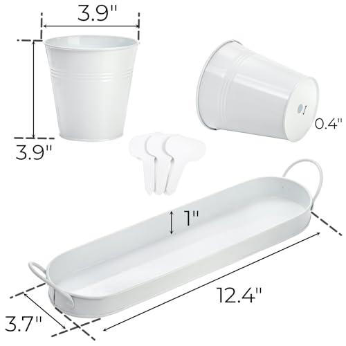 Image of Hiceeden Set of 3 Herb Garden Planter with Labels, Indoor Herb Pots with Drainage Holes, Metal Herb Garden Set with Tray for Windowsill or Countertop, White