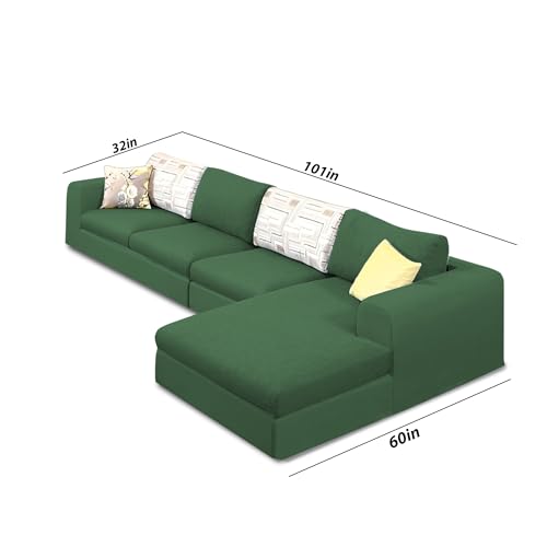 Image of Koza RHS 6 Seater L Shape Sofa Set for Living Room (Green Fabric) Premium Fabric Sofa