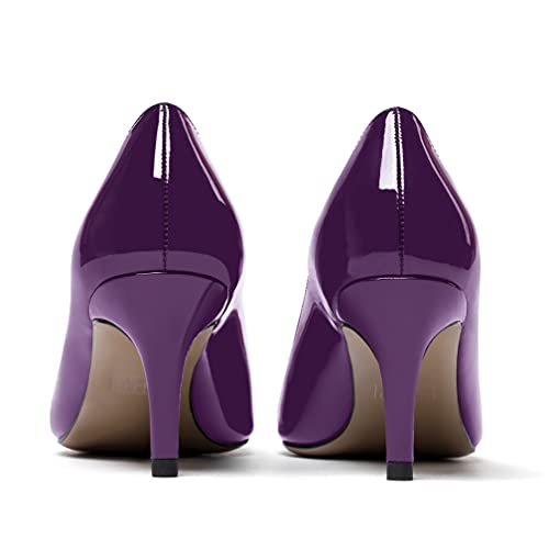 MODENCOCO Women's Solid Slip On Pointed Toe Patent Leather Mid Heel Pump Shoes 2.5 Inch4