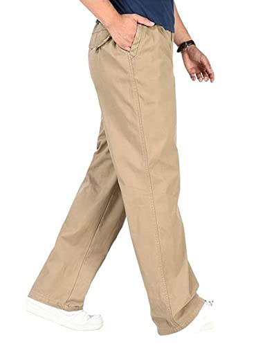 utcoco Men's Casual Cotton Pants Relaxed Fit Elastic Waist Straight-Leg Chino Pant4