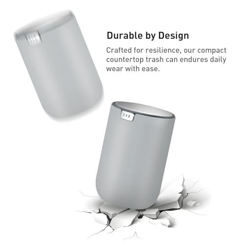 Image of EKO Mini Desk Trash Can with Swing-Top Lid 0.4 Gallon Small Table Round Wastebasket for Office, Home, Car (Grey)