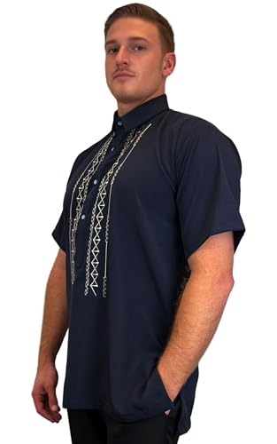 Navy Short Sleeve Cotton Polo Barong Tagalog Order US Size2